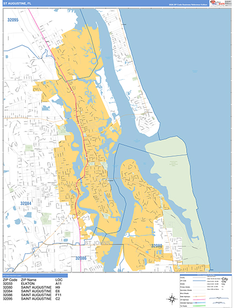 St. Augustine City Wall Map Basic Style